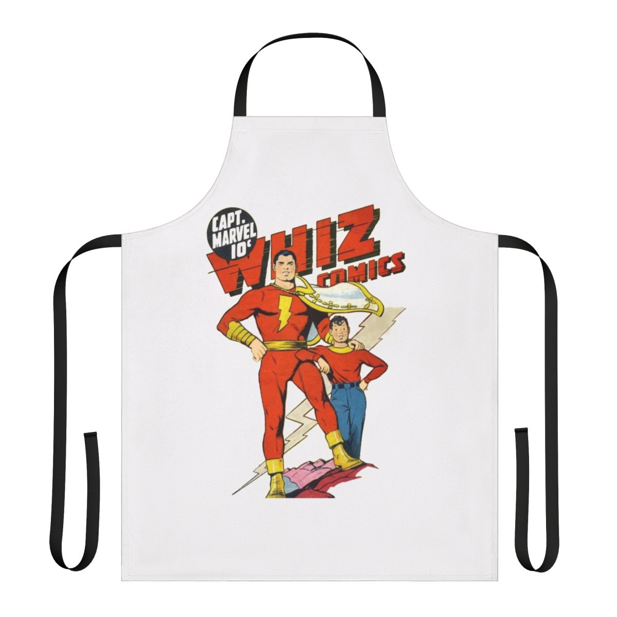 Retro comic apron featuring a vintage golden age superhero design