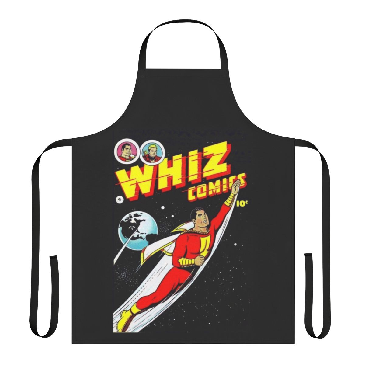Retro comic book apron featuring a vintage superhero design