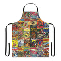Retro-style comic book collage pattern printed on a high-quality apron.