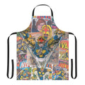 Vintage-style apron featuring a retro comic book superhero design