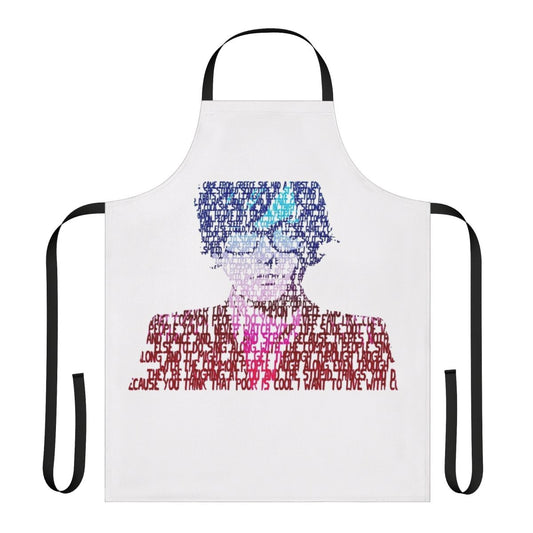 Vibrant retro-style apron with 'Common People' lyrics and 90s Britpop-inspired design