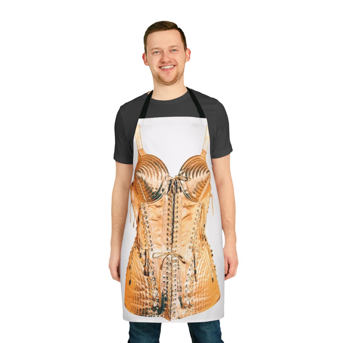 Retro cone bra inspired apron with 80s pop art design