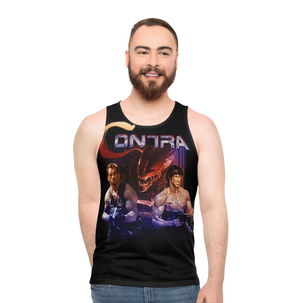Retro contra-inspired unisex tank top with pixel art design
