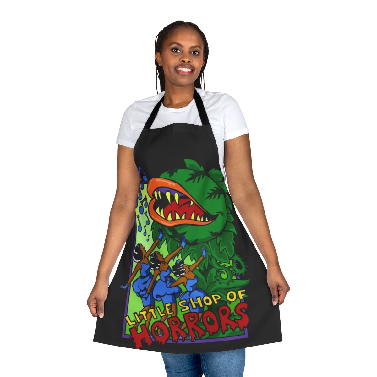 Cooking apron featuring the iconic design from the classic 80s musical, Little Shop of Horrors