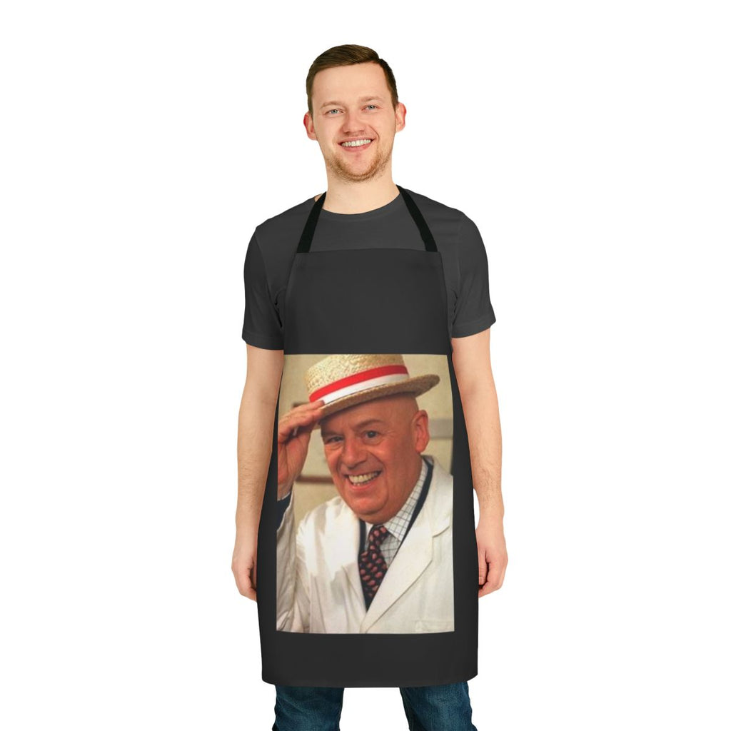 Retro-style apron featuring the iconic Coronation Street character Fred Elliott