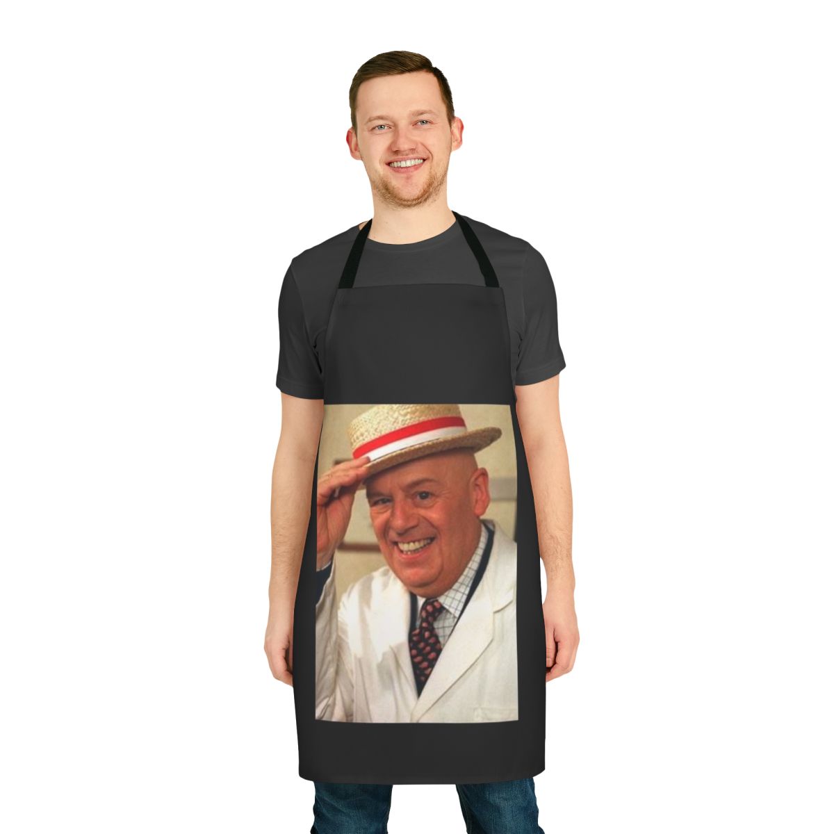 Retro-style apron featuring the iconic Coronation Street character Fred Elliott