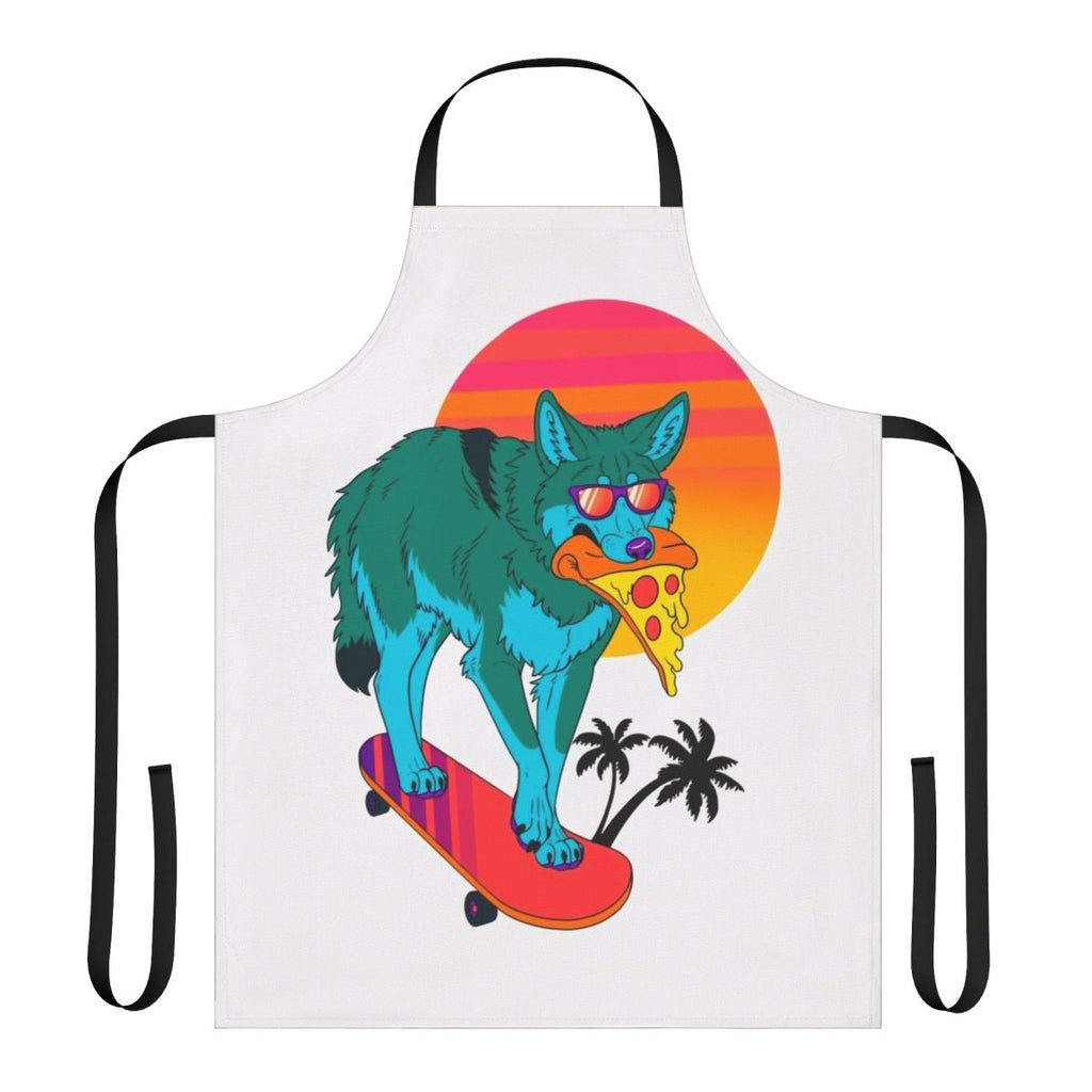 Retro coyote apron with vibrant 80s and vaporwave-inspired design