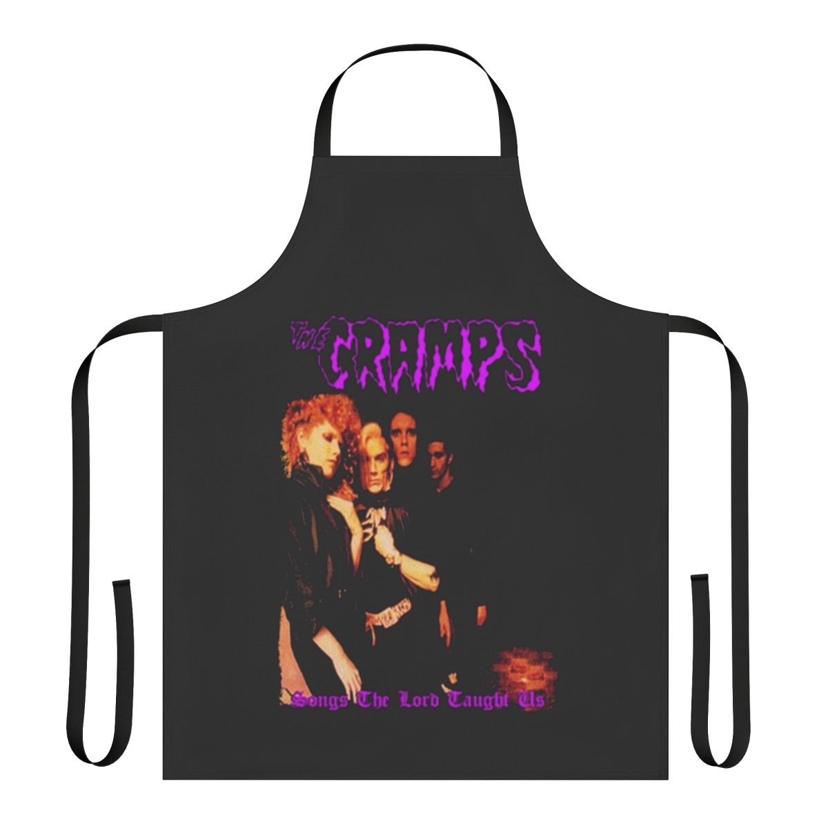 Vintage-style apron featuring The Cramps band logo and artwork