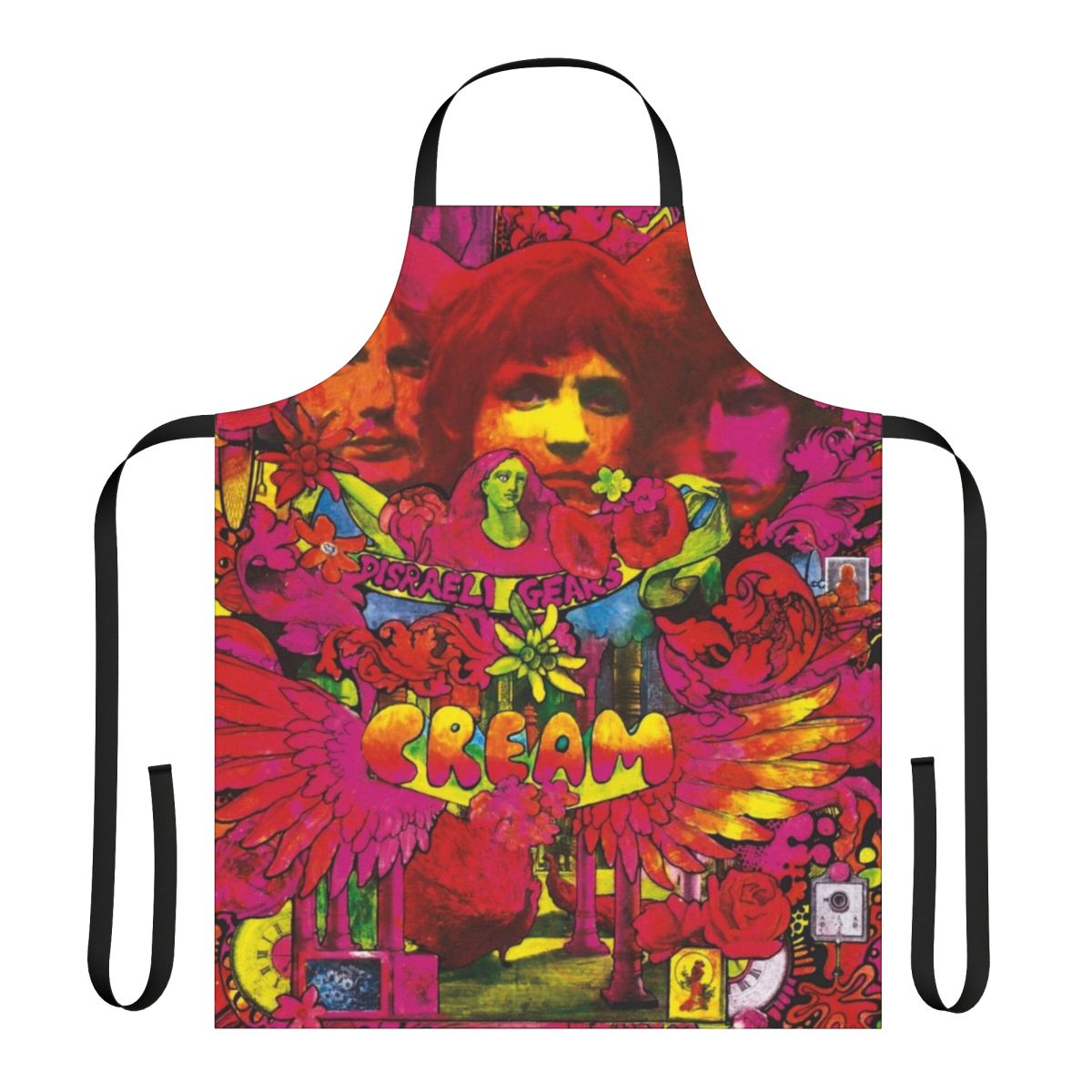 Cream Disraeli Gears inspired apron with a psychedelic rock and blues rock design