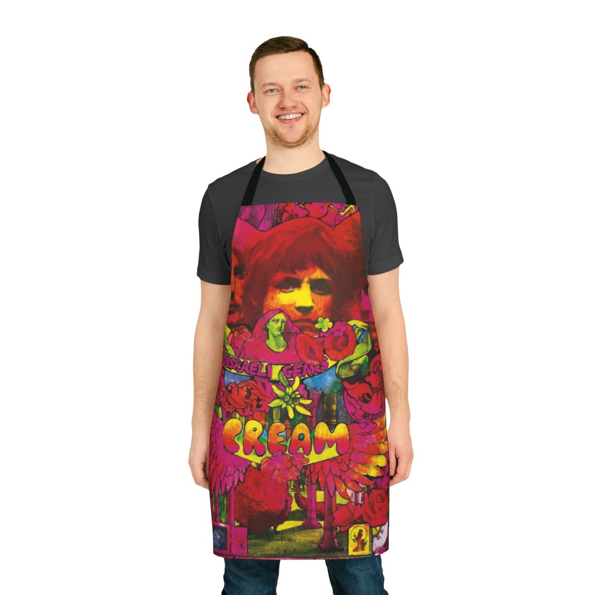 Cream Disraeli Gears inspired apron with a psychedelic rock and blues rock design