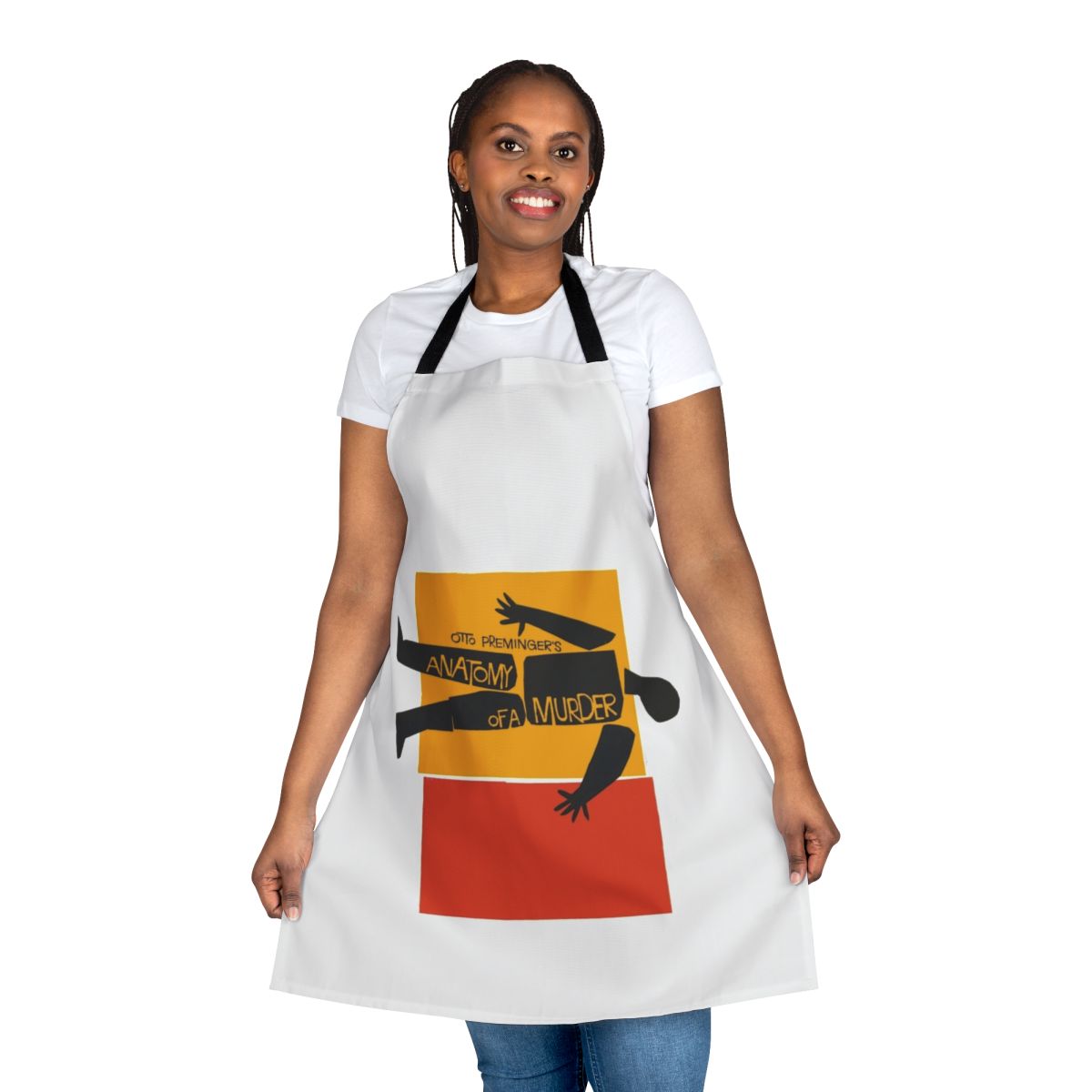 Vintage-style apron featuring elements from classic murder mystery and film noir movies