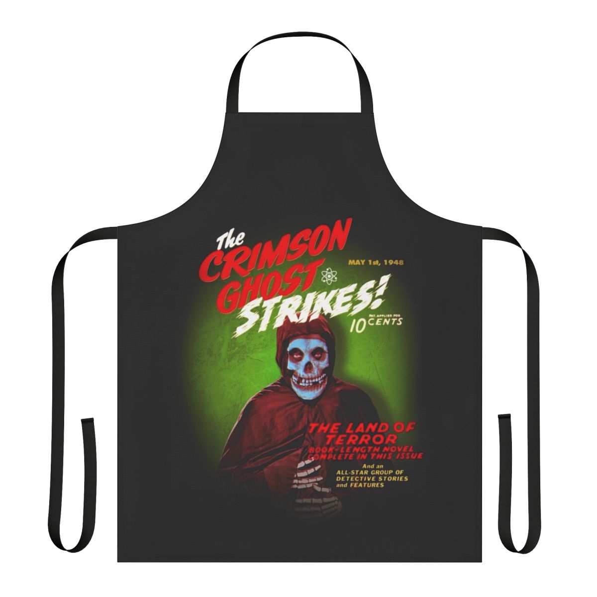 Retro-style Crimson Ghost themed apron for classic horror and sci-fi fans
