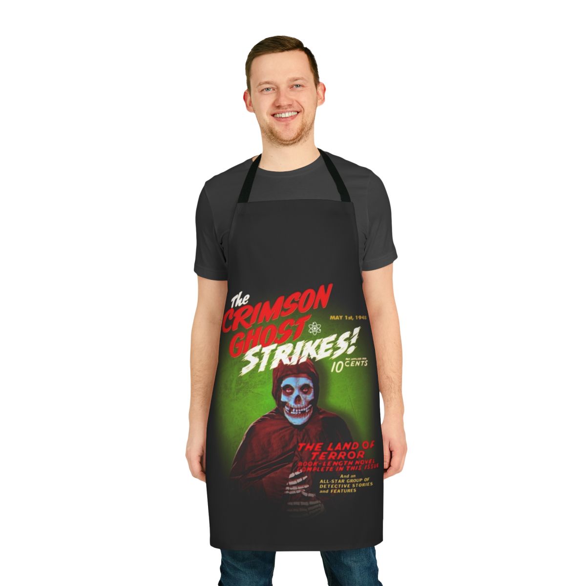 Retro-style Crimson Ghost themed apron for classic horror and sci-fi fans