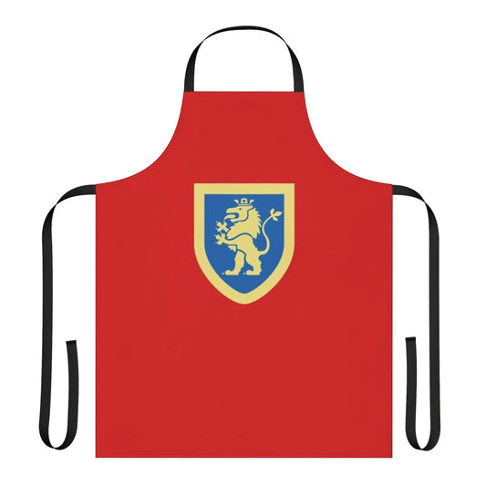 Vintage-style lego crusaders knight's apron with castle and shield design