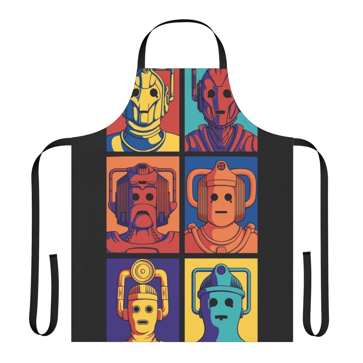 Cyberpop evolution apron with pop art inspired Doctor Who Cybermen design