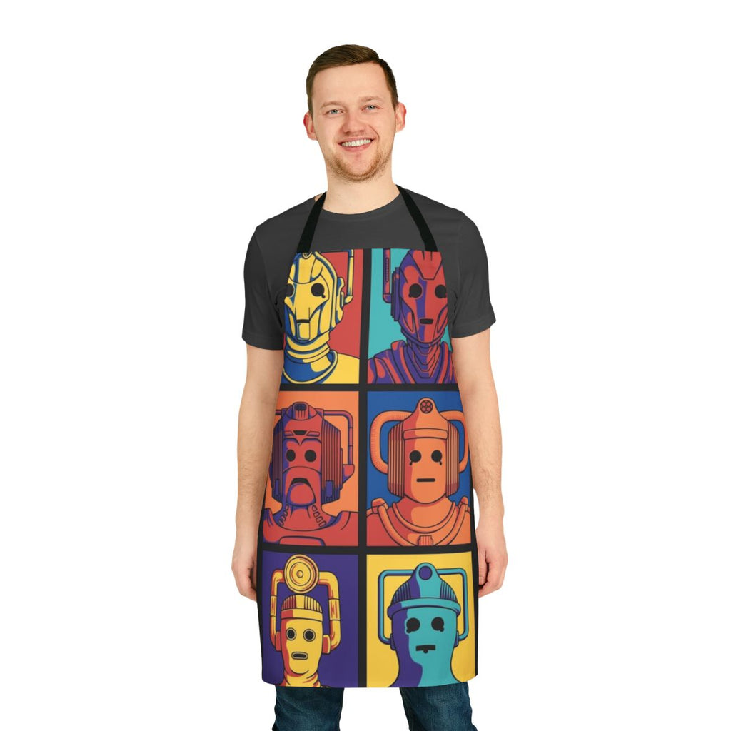 Cyberpop evolution apron with pop art inspired Doctor Who Cybermen design