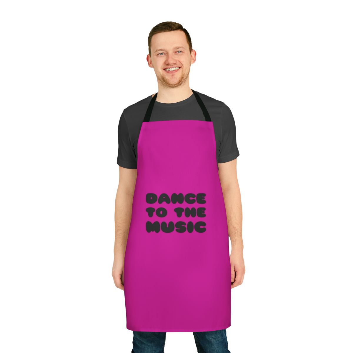 Colorful retro-style apron featuring a music and dance theme