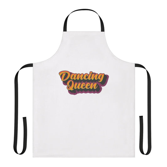 Colorful retro-inspired dancing queen apron with music and dance motifs