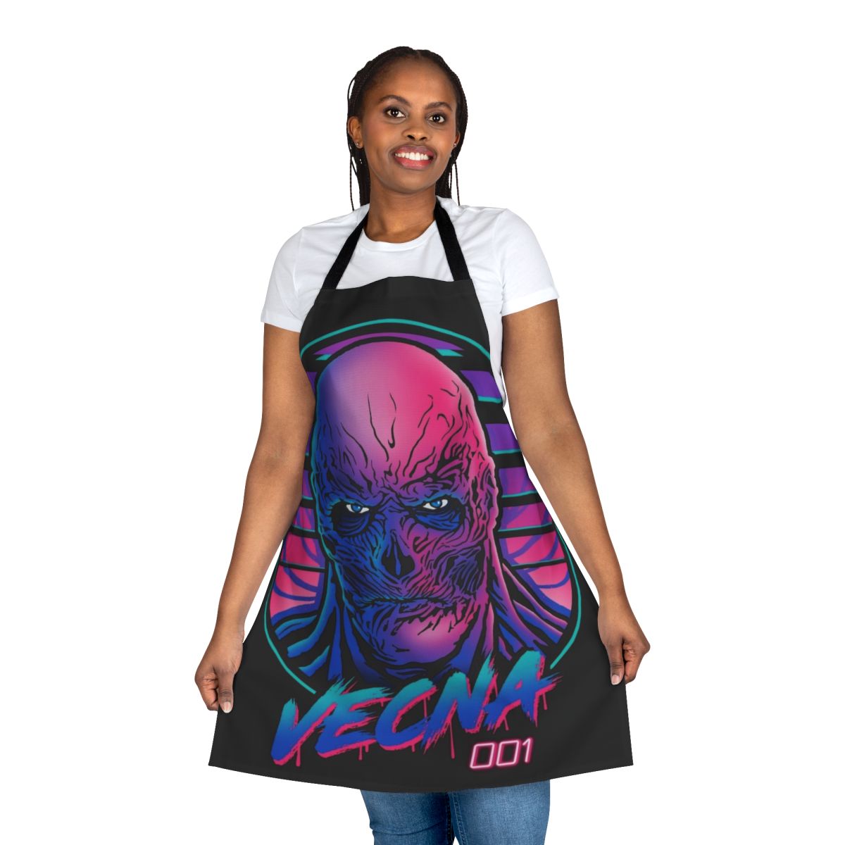 Retro dark apron featuring Vecna, the supernatural villain from Stranger Things