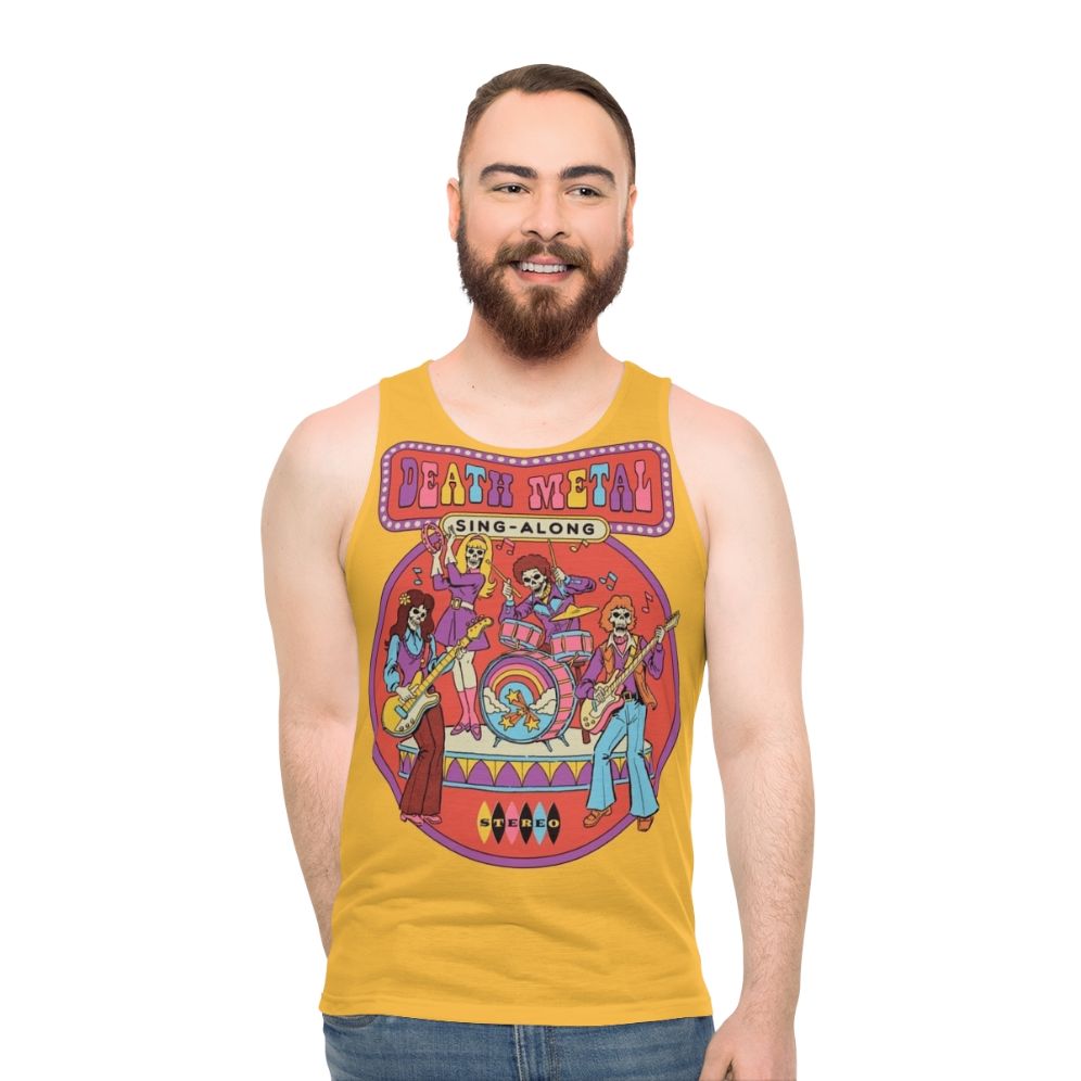 Retro Death Metal Sing Along Unisex Tank Top with Skeleton Design