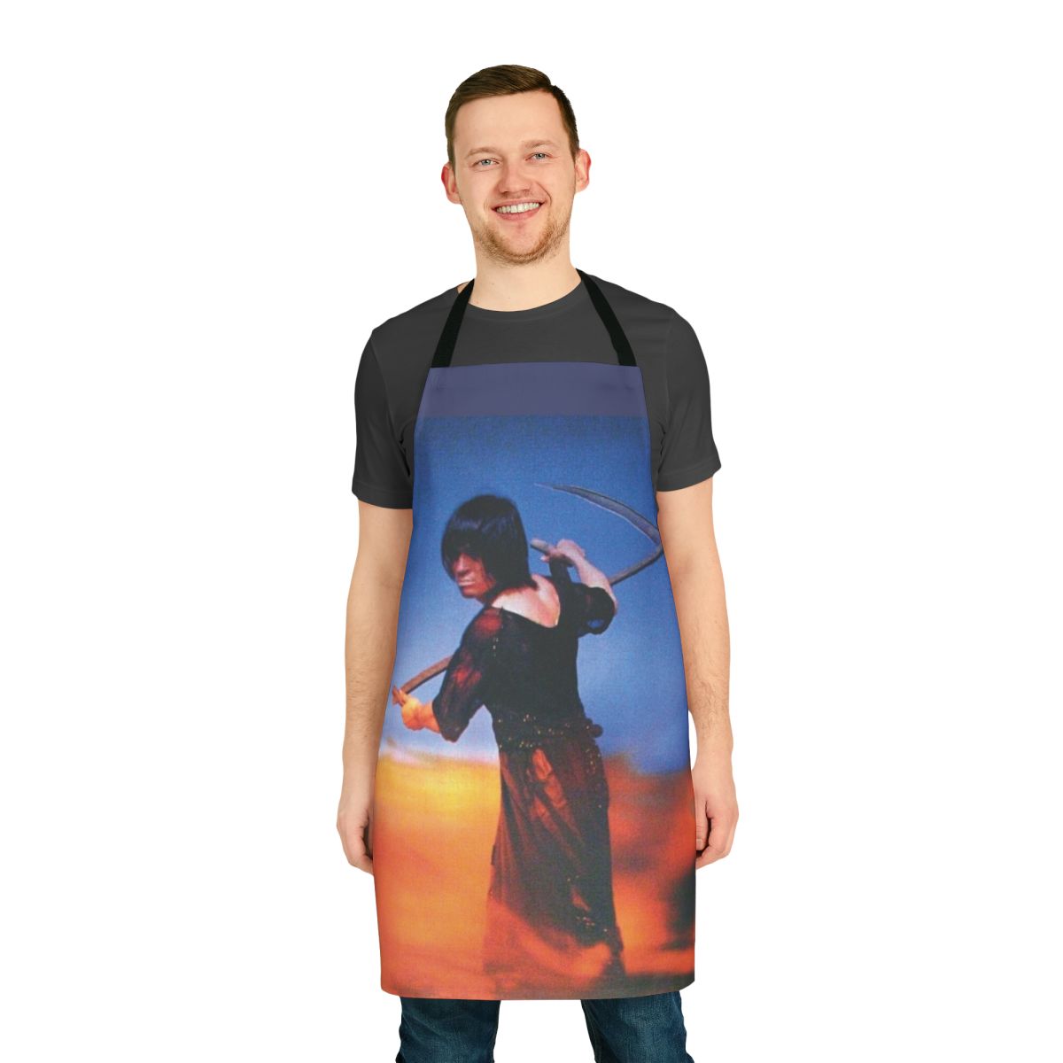 Retro death prog apron featuring a vintage-style album cover design