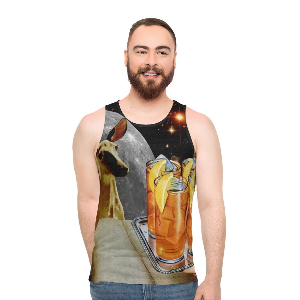 Retro deer unisex tank top with collage art design