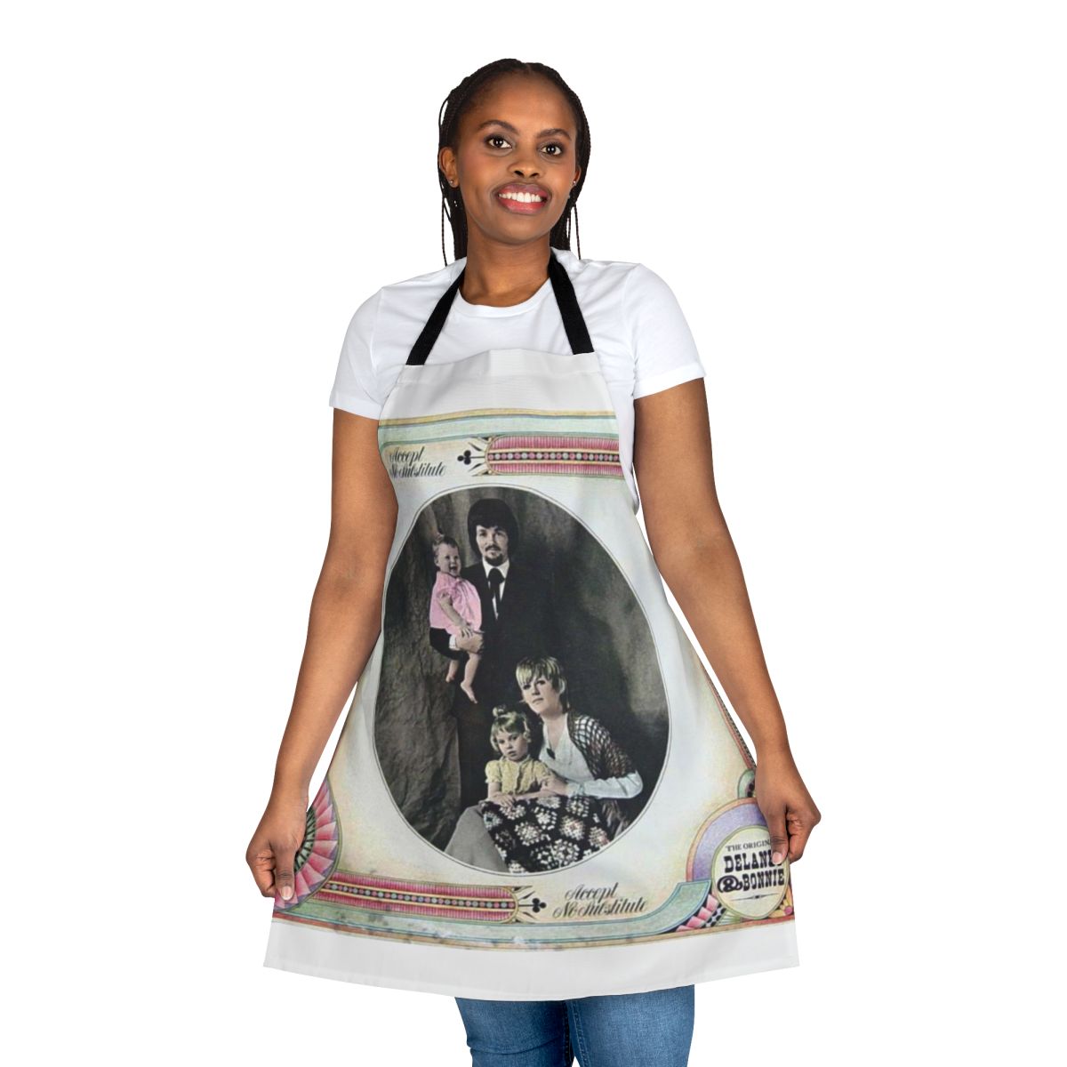 Retro-style apron featuring the name and image of singer-songwriter Delaney Bonnie