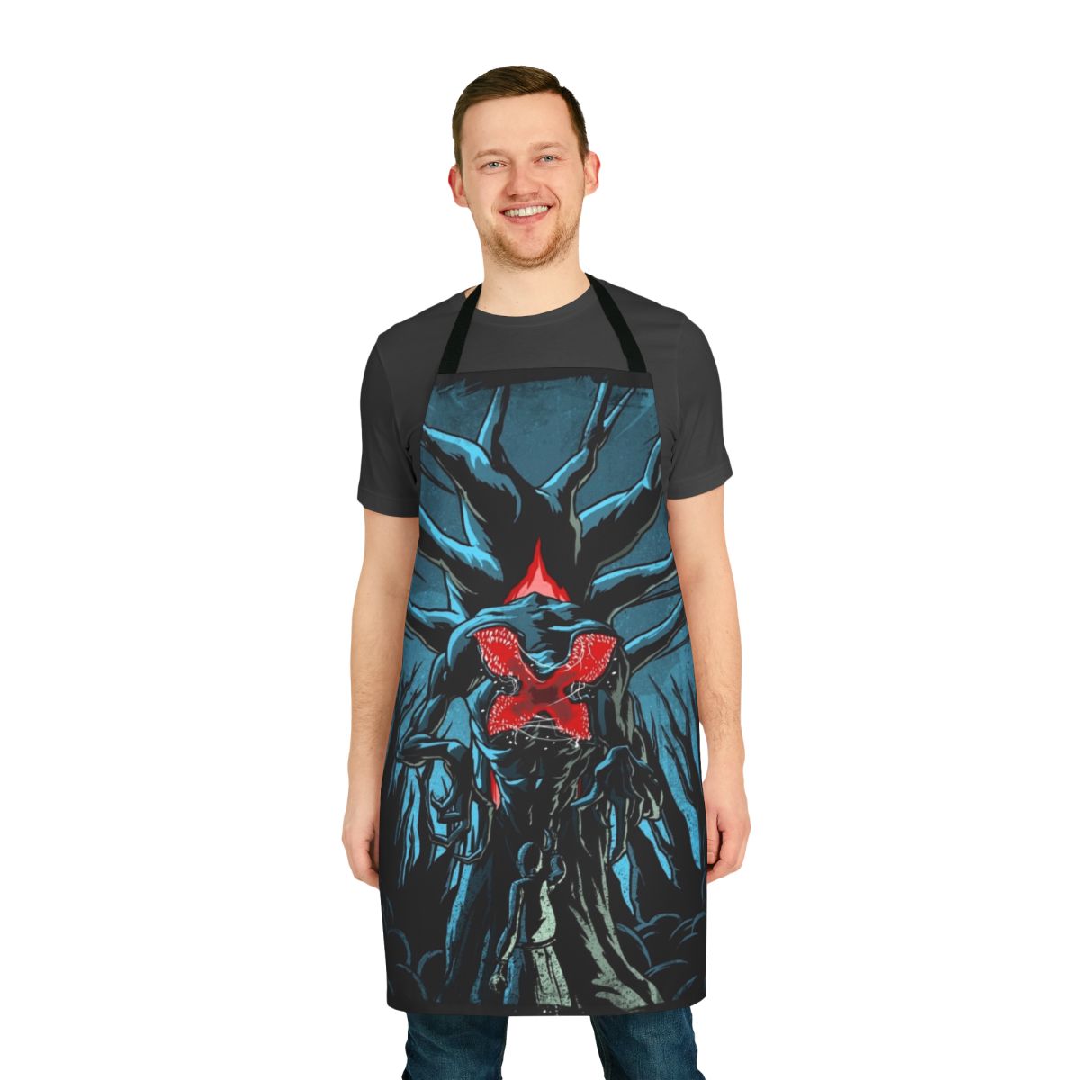 Retro-style demogorgon-themed apron for fans of Stranger Things and 80s horror