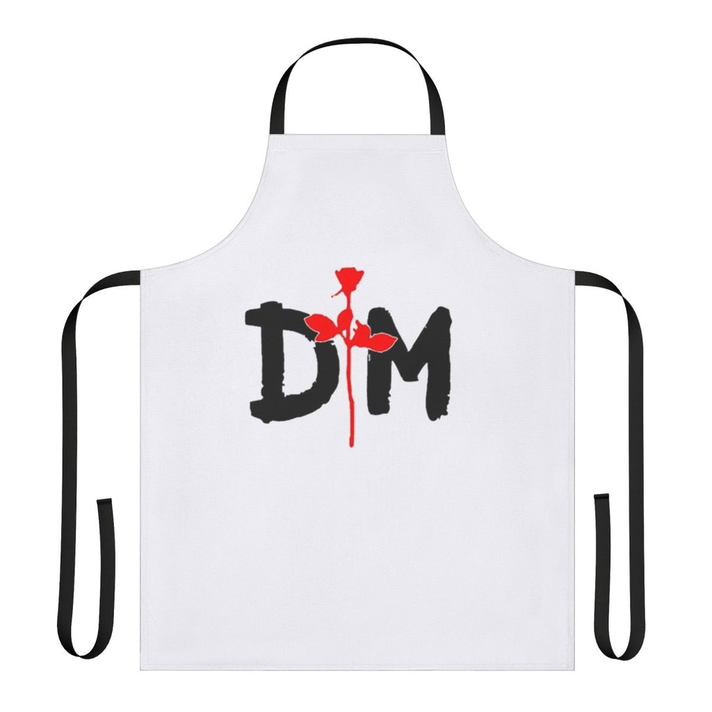 Retro-style black apron featuring the Depeche Mode logo and text
