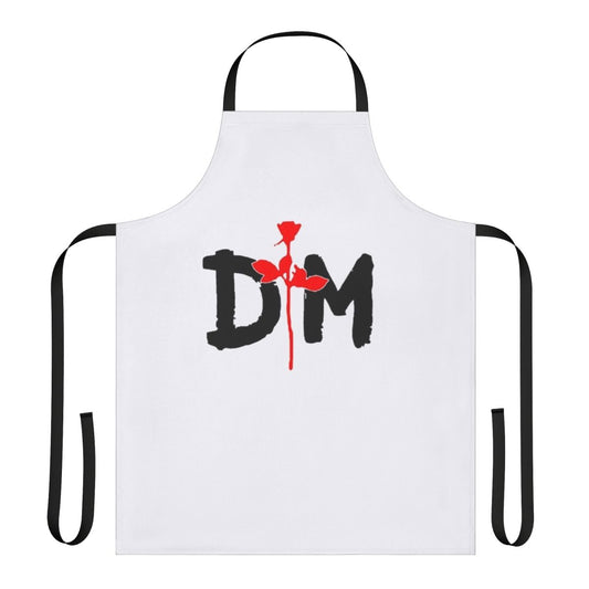Retro-style black apron featuring the Depeche Mode logo and text