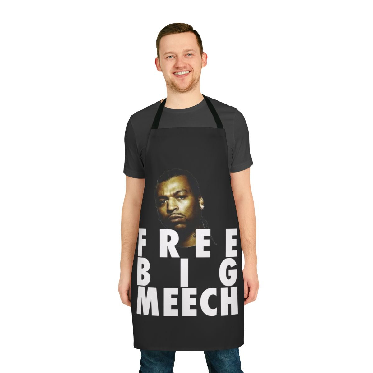 A stylish cooking apron featuring a BMF-inspired Detroit street style design.