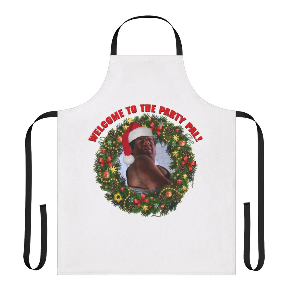 Retro die hard christmas apron with "Welcome to the Party Pal" text