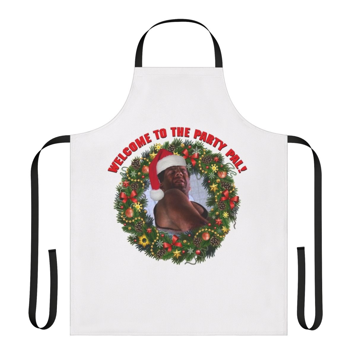 Retro die hard christmas apron with "Welcome to the Party Pal" text