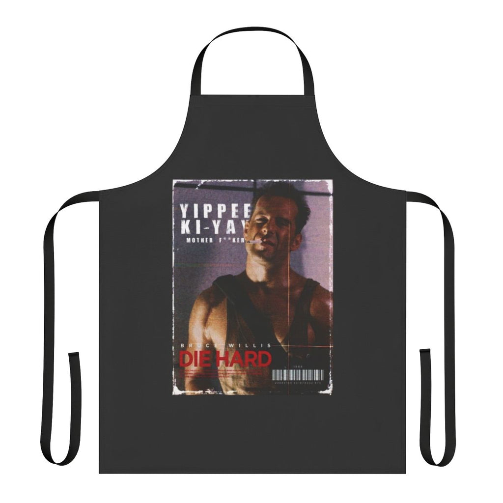 Retro-style apron featuring Die Hard movie references and quotes