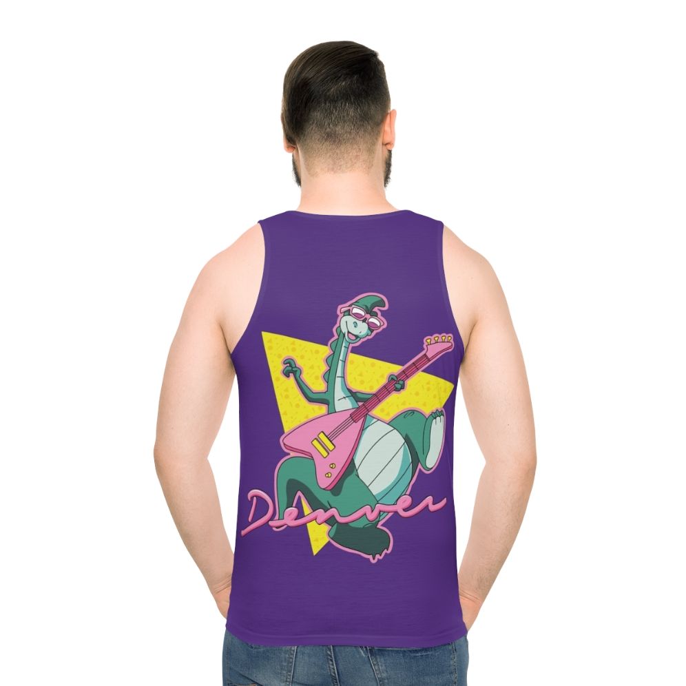 Retro dinosaur unisex tank top with 80s cartoon design