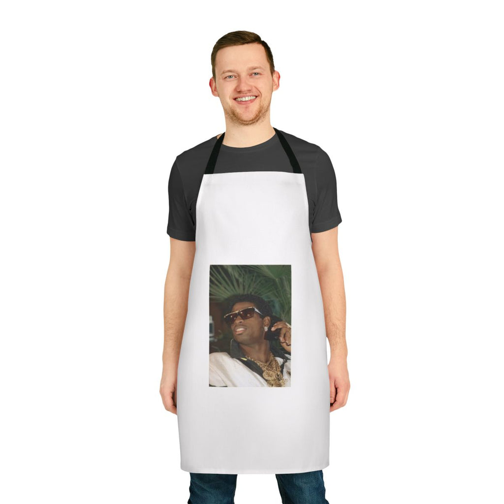 Sports fan apron featuring Dion Sanders inspired design