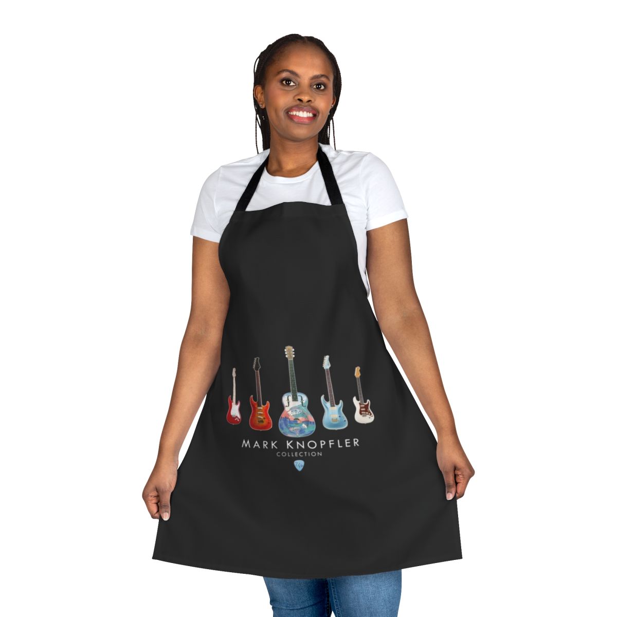 Retro-style apron featuring Dire Straits-inspired design
