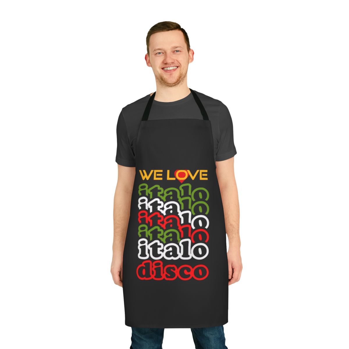 Retro-style apron featuring an "Italo Disco" design for 80s music fans