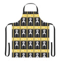 Retro disco-styled yellow apron with a sci-fi, Star Trek-inspired design