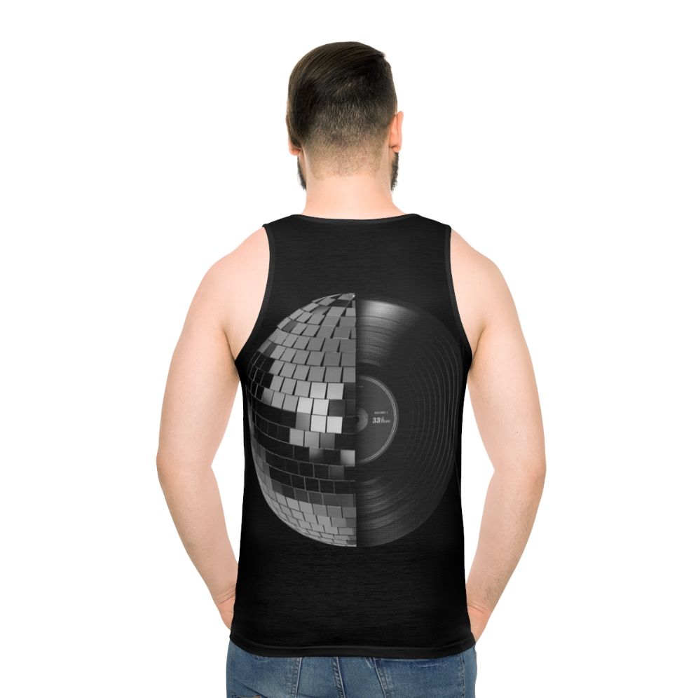 Retro disco unisex tank top with vintage vinyl and mirror ball design