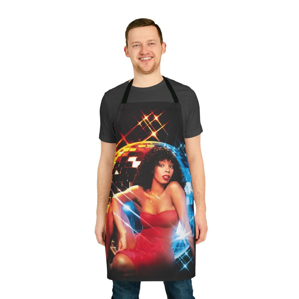 Colorful and vibrant apron featuring the iconic image and name of legendary singer Donna Summer