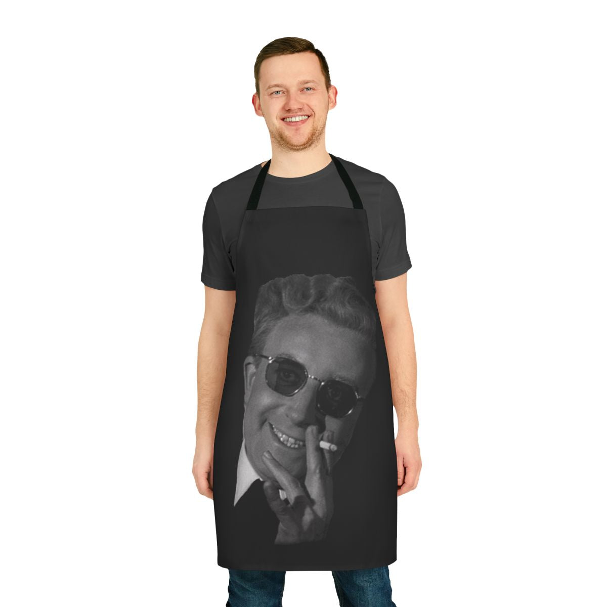 Retro Dr. Strangelove-inspired kitchen apron with vintage design and movie references