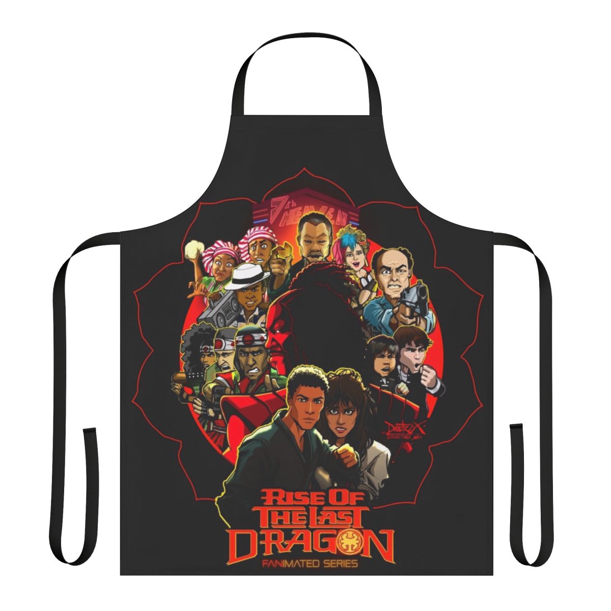 Retro-style apron featuring imagery and references to the classic film "The Last Dragon"