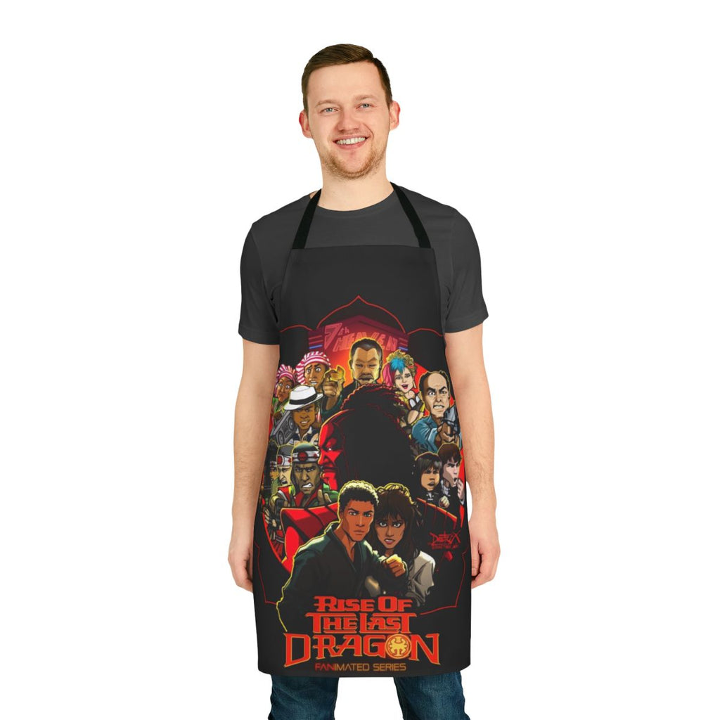Retro-style apron featuring imagery and references to the classic film "The Last Dragon"