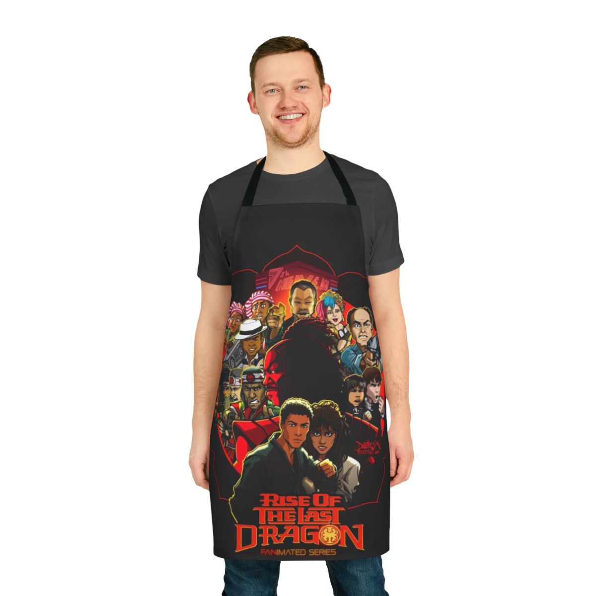 Retro-style apron featuring imagery and references to the classic film "The Last Dragon"