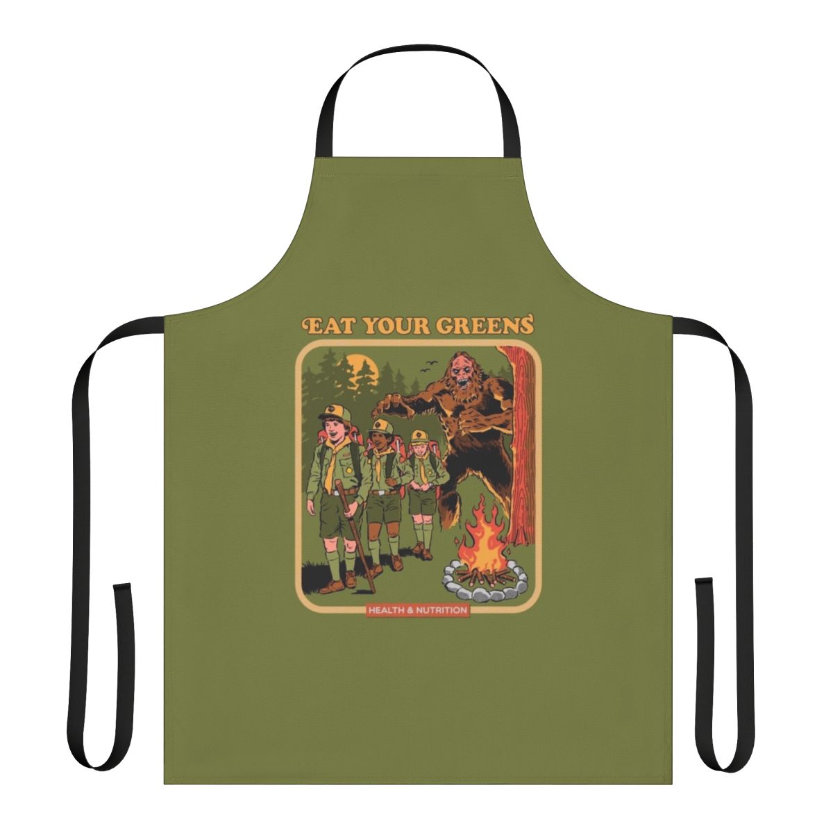Retro "Eat Your Greens" Funny Apron with Bigfoot, Monster, 70s/80s Inspired Design