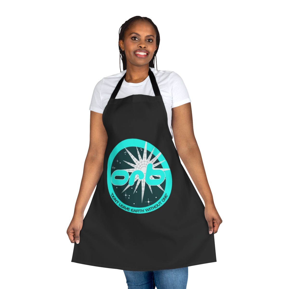 Retro electronic music inspired art apron with a stylized musical pattern