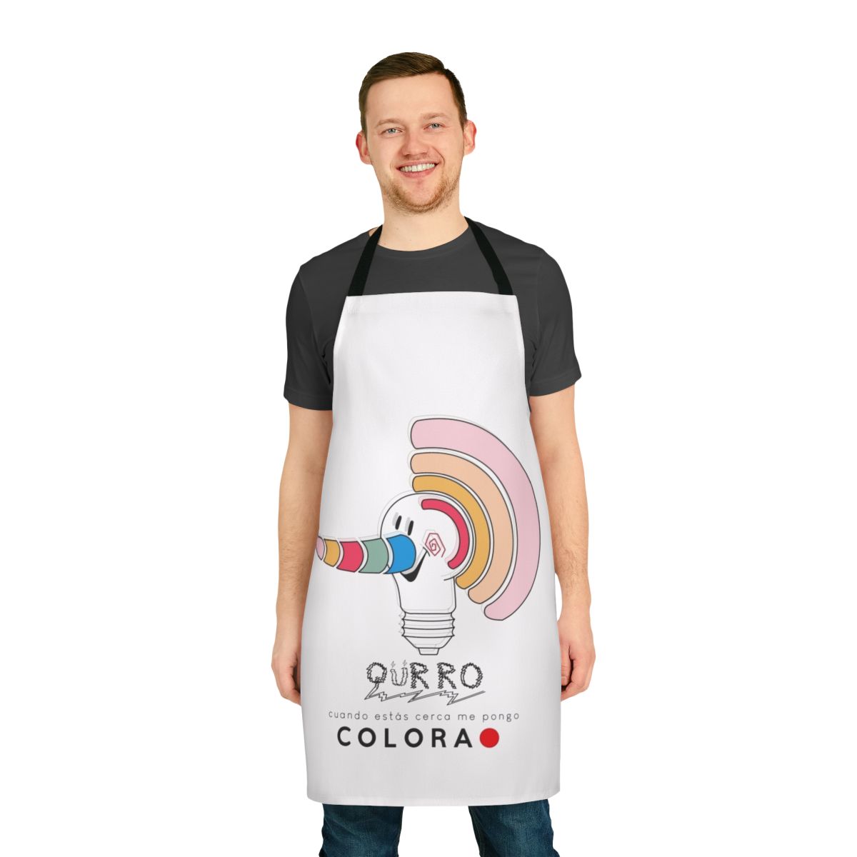 Vintage-style apron featuring a light bulb design, inspired by the Expo 92 event in Spain.