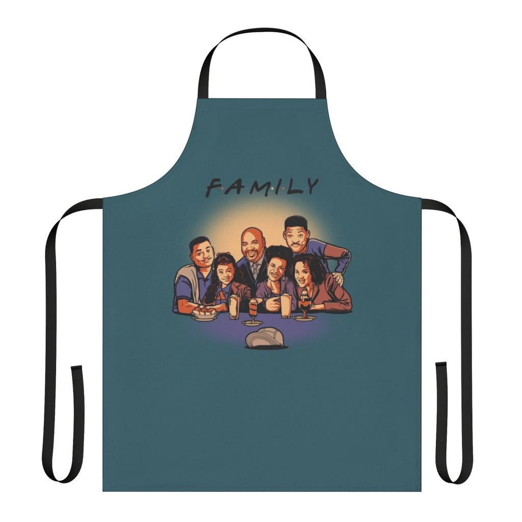 Vibrant green and lilac family apron with images of the Fresh Prince of Bel-Air cast