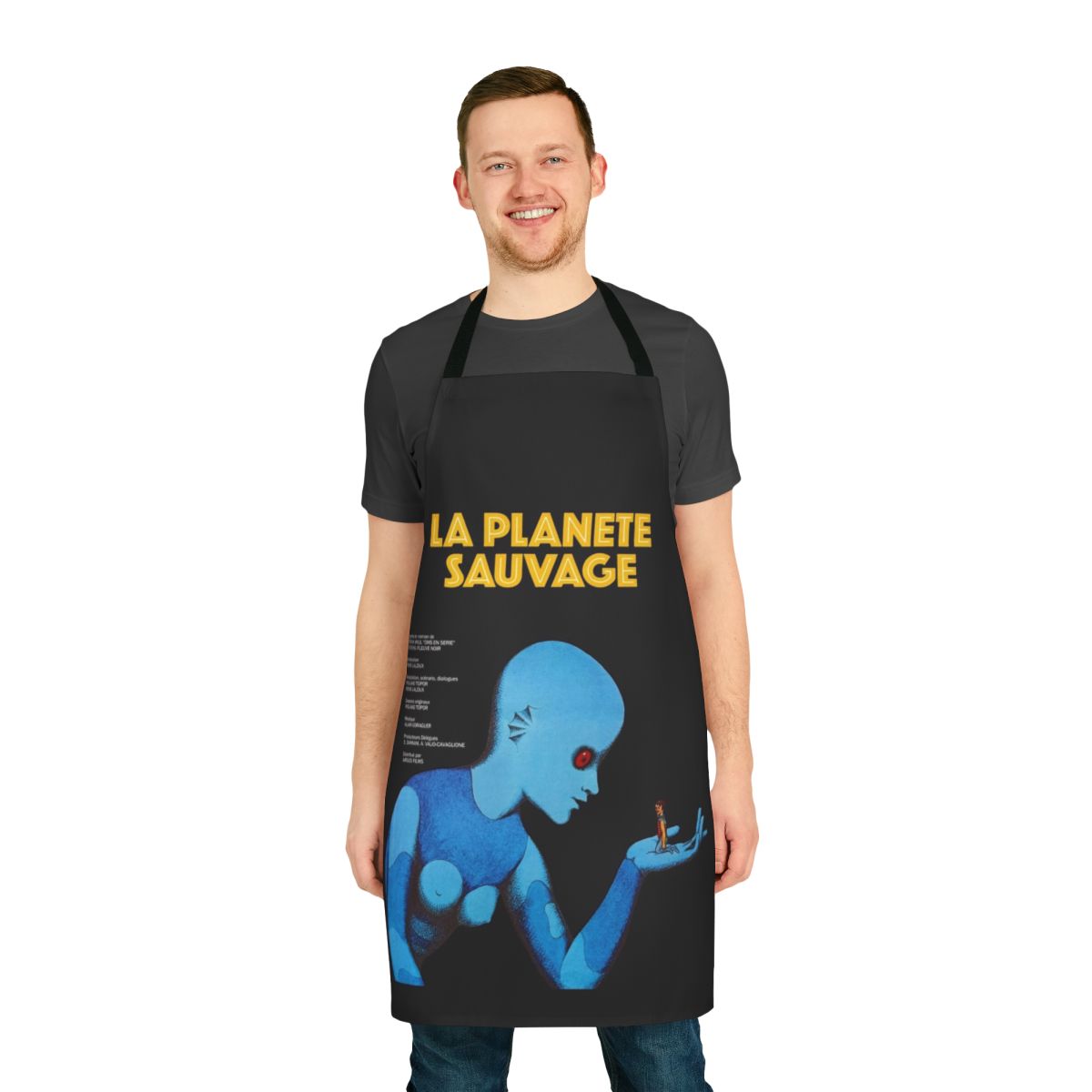 Retro apron inspired by the classic 1970s animated sci-fi film "Fantastic Planet" (La Planète Sauvage)